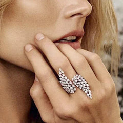 Crystal Angel Feather Wing Cocktail Rings - 2 Colors