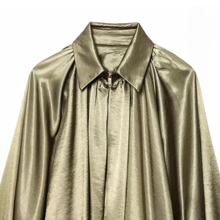 Ingrid Ruched Satin Bomber Jacket