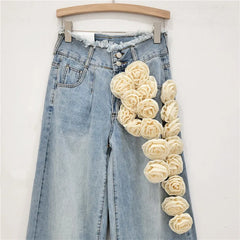 Ethina 3D Flower Applique Wide Leg Jeans