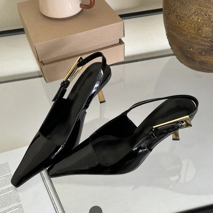 Eileen Pointed Toe Sling Back Kitten Heels