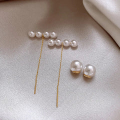 Bar and Pearl Pendant Drop Earrings
