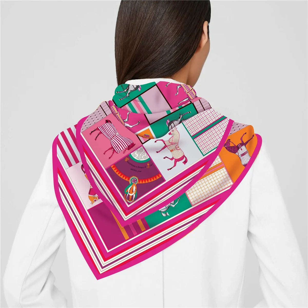 Classic Horse Prints Square Silk Scarf, 90cm