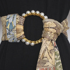 Elegant Vintage Print Sash Belt