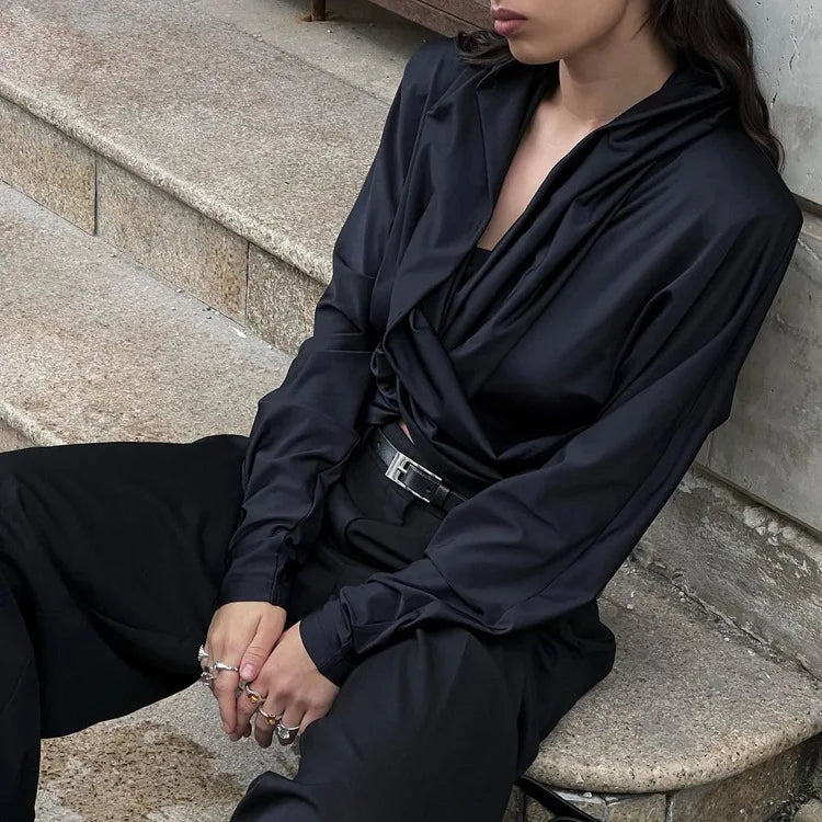 Ursa Fashion Drapery Hoodie Crop Top