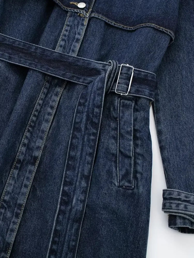 Sable High Stand-Collar Denim Trench Coat