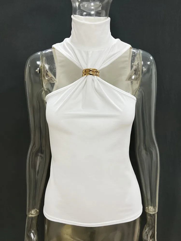 Margot Ring Tie Tutle Neck Halter Top