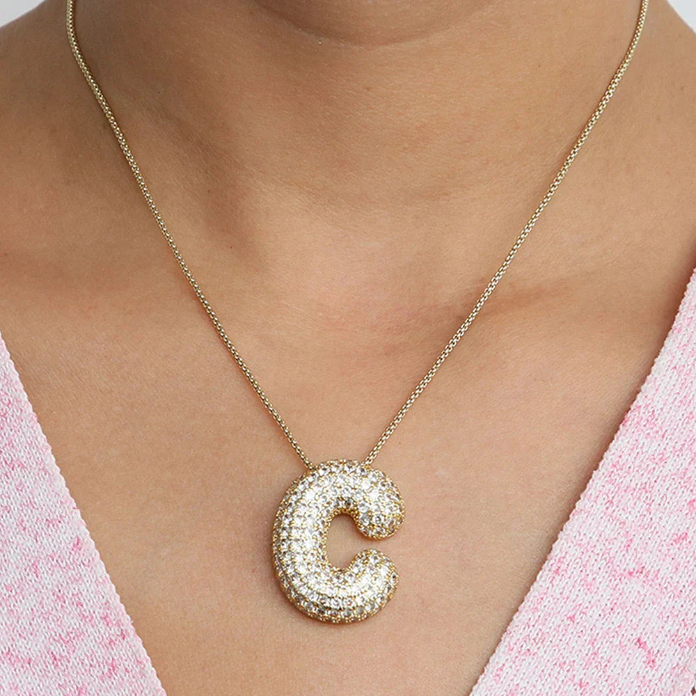 CZ Zircon Alphabet Letter Necklace