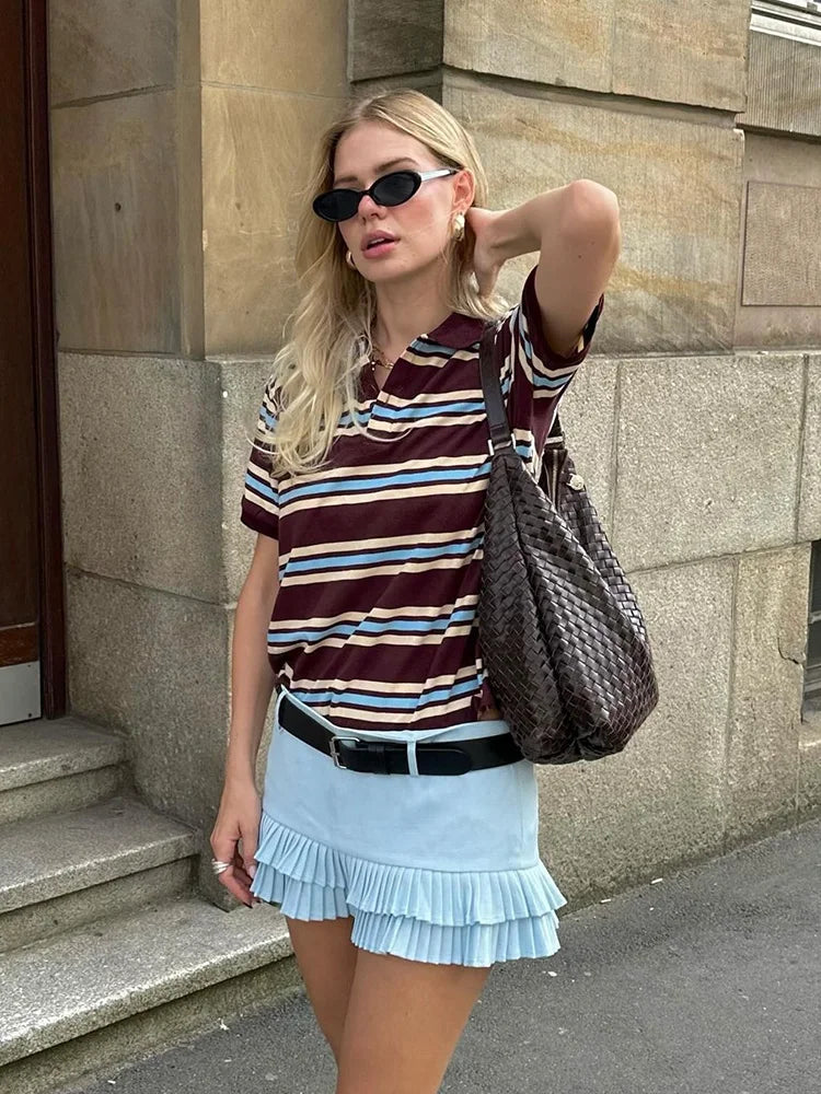 Bessie Casual Striped Polo T-shirts
