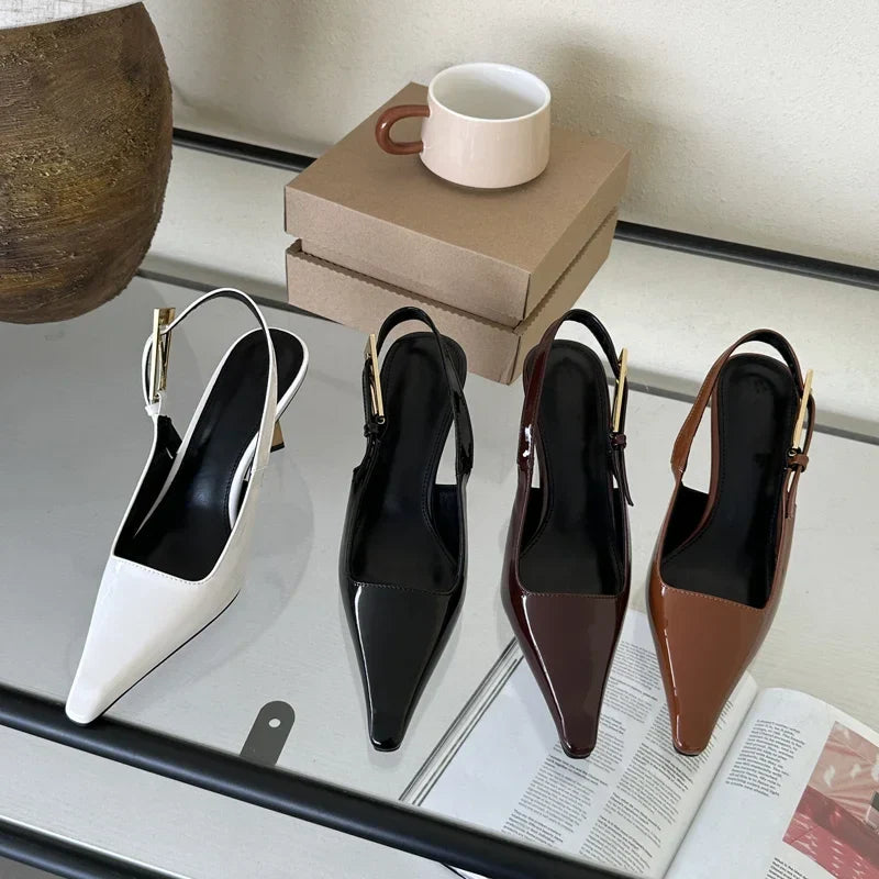 Eileen Pointed Toe Sling Back Kitten Heels