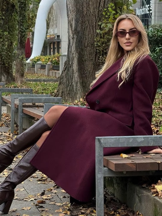 Aideen Burgundy Woolen Maxi Coat