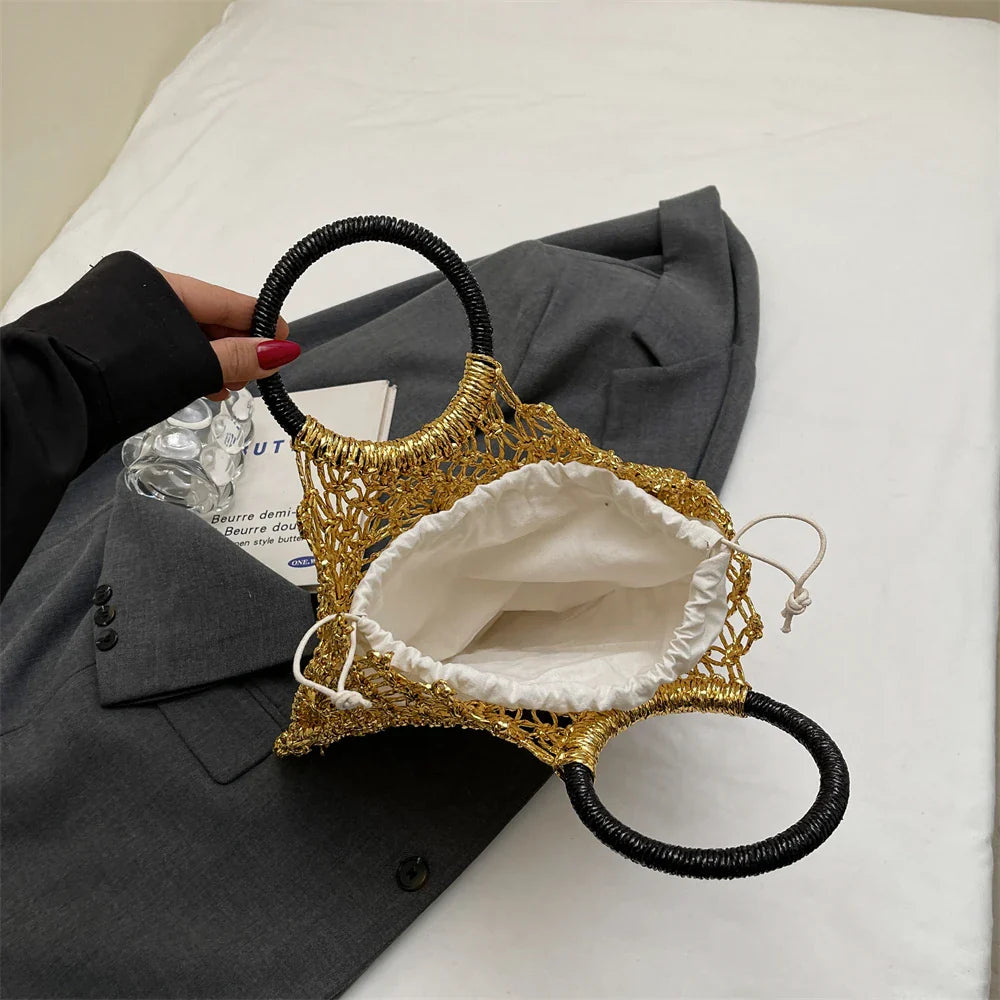 Sofia Metallic Woven Ring Handle Bag