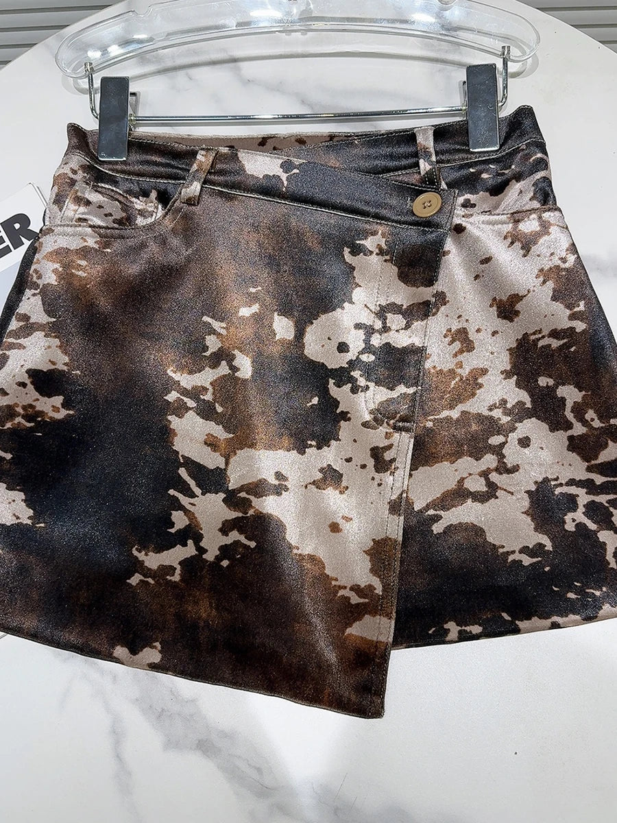 Paloma Cowhide Prints Velour Wrap Mini Skirts - S/US XS - SALE
