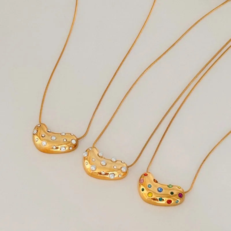 Golden Heart Zircon and Pearl Pendant Necklaces