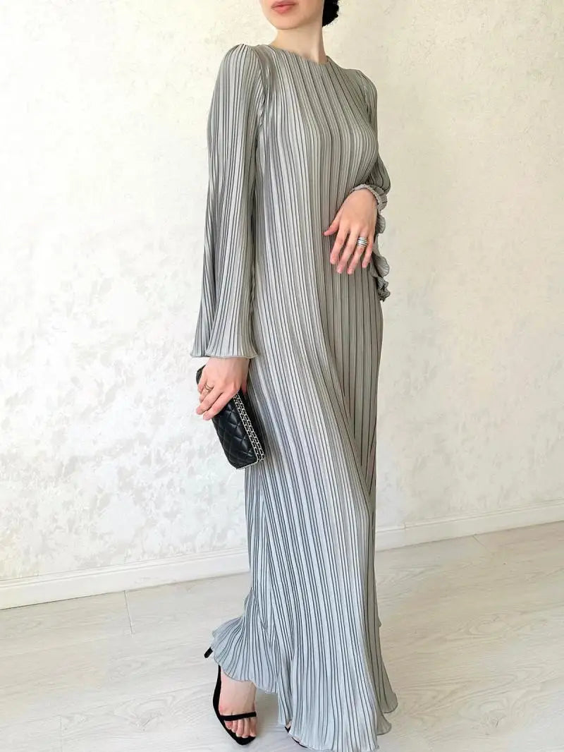 Hollis Pleated Ruffle Sleeves Maxi Dress - BLUE/ L - SALE