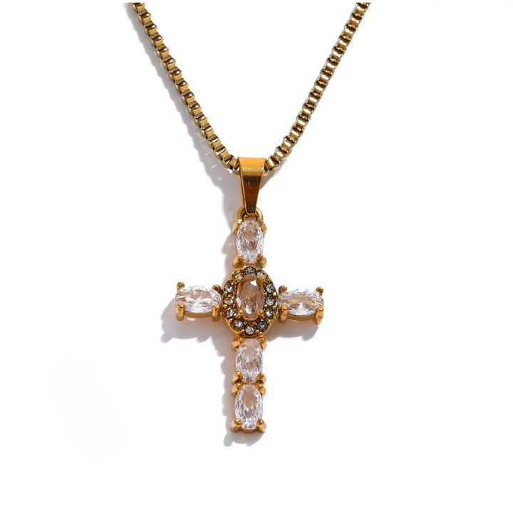 Luxe Cubic Zirconia Cross-Motif Pendant Necklace