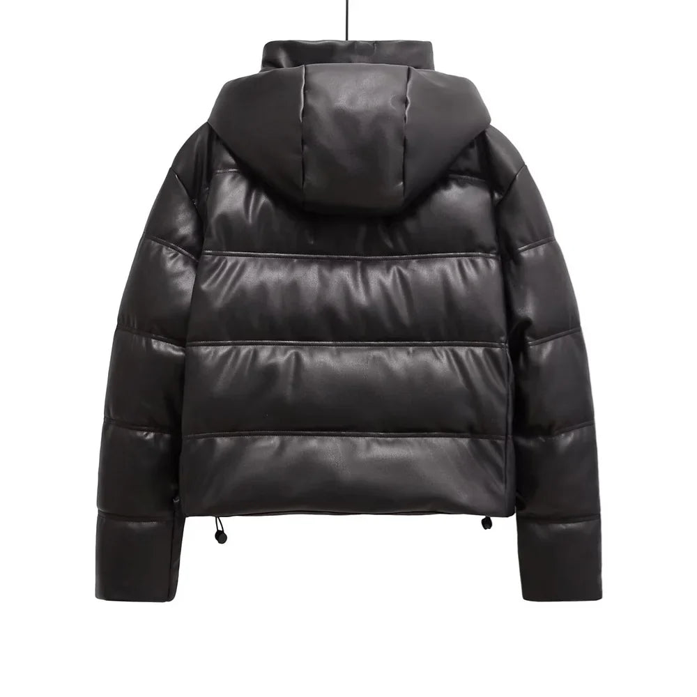 Jaden Faux Leather Hooded Puffer Jacket