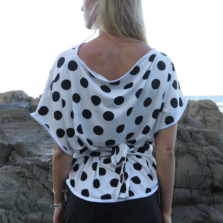 Rael Big Polka Dot One-Shoulder Short Sleeve Top