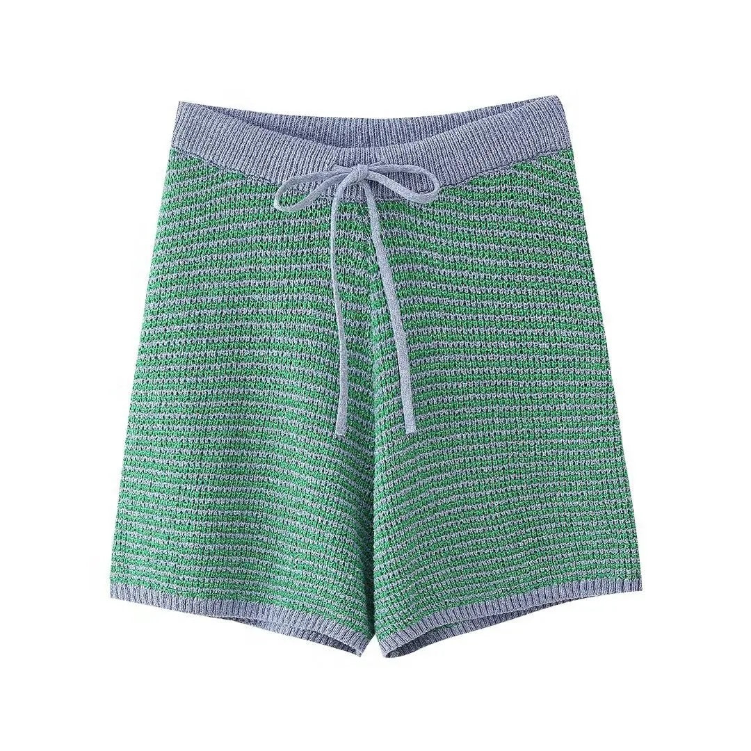 Aluna Retro Pinstripe Shirts and Shorts Knit Suit