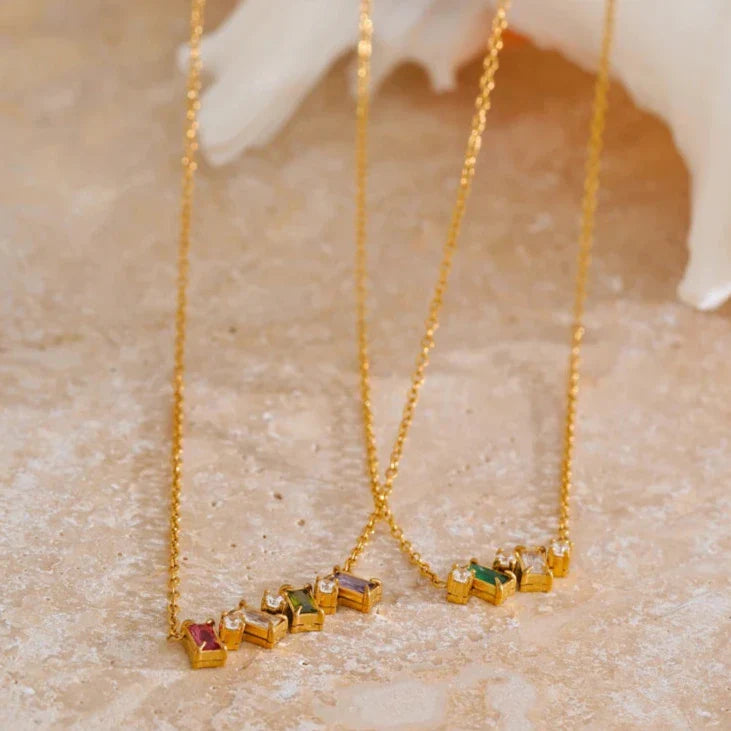Yulia Colorful Multi Square CZ Rhinestone Necklace