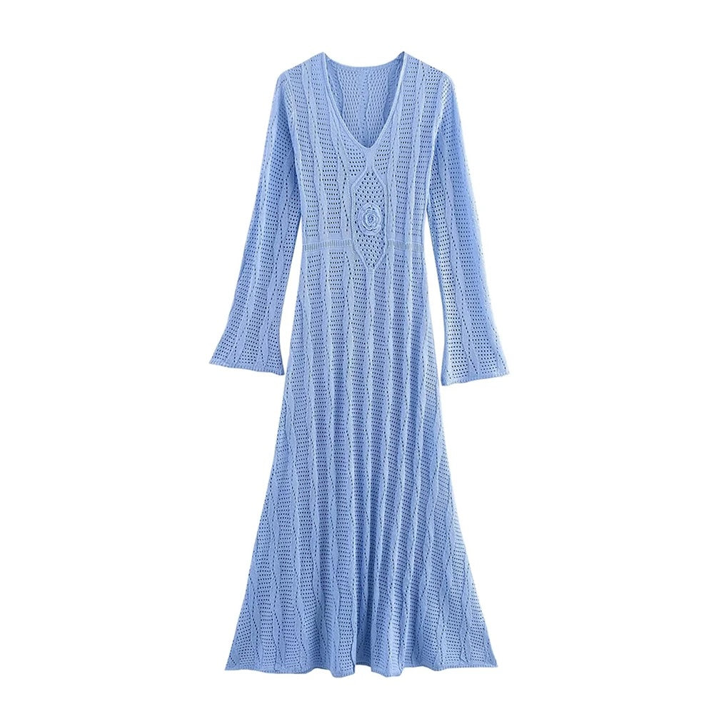 Bethel Blue Crochet Knit Maxi Dress