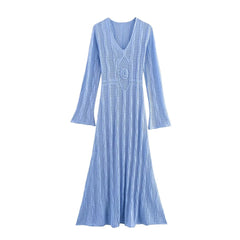 Bethel Blue Crochet Knit Maxi Dress