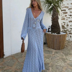 Bethel Blue Crochet Knit Maxi Dress