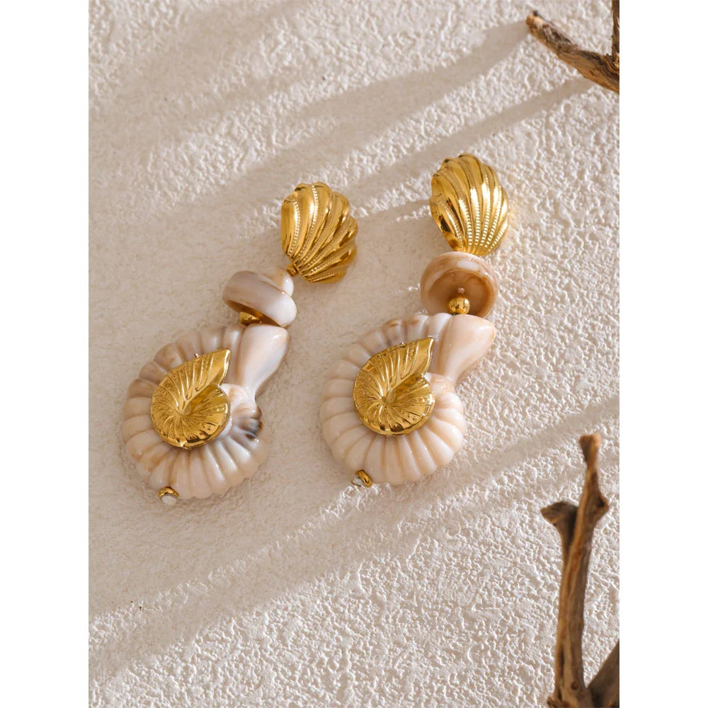Ocean Resin Shell Conch Drop Earrings