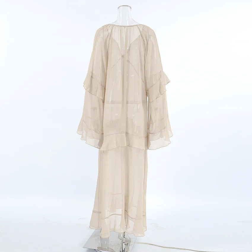 Carolina Ruffle Chiffon Boho Maxi Dress