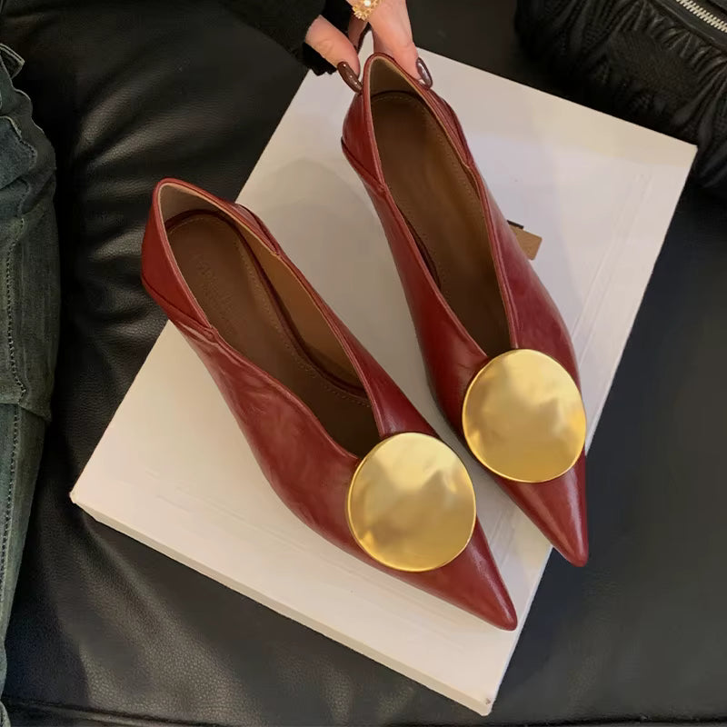 Luna Soft Leather Flats with Gold Disc