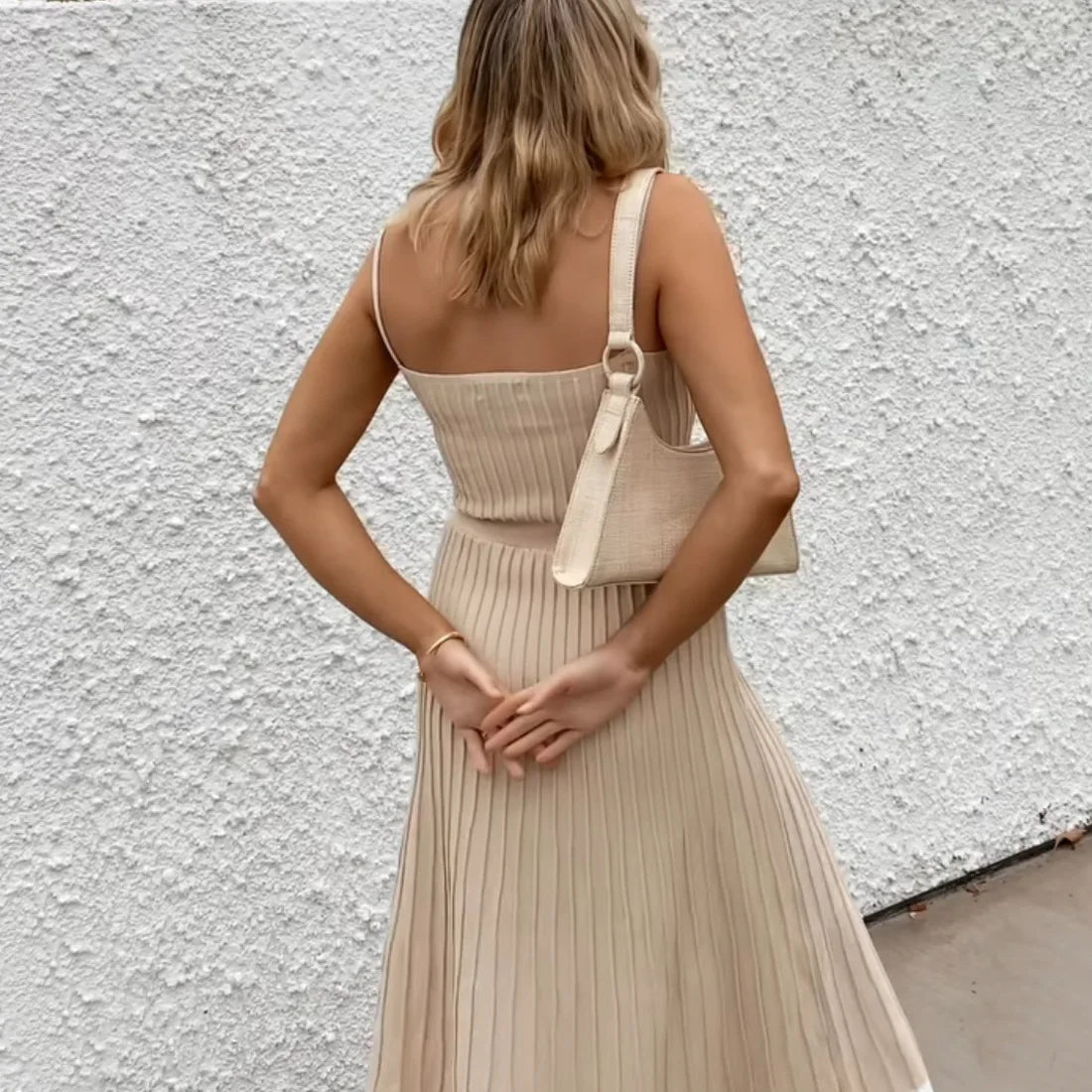 Fila Spaghetti Strap Ribbed Knit Maxi Dress