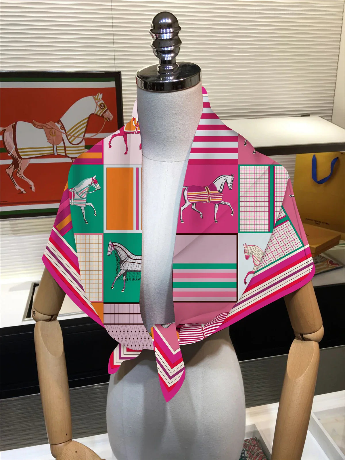 Classic Horse Prints Square Silk Scarf, 90cm
