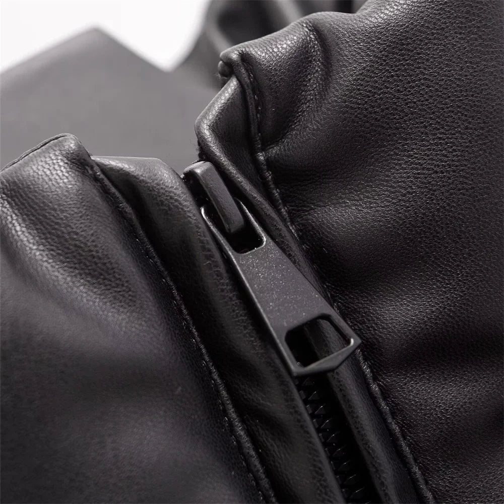 Jaden Faux Leather Hooded Puffer Jacket