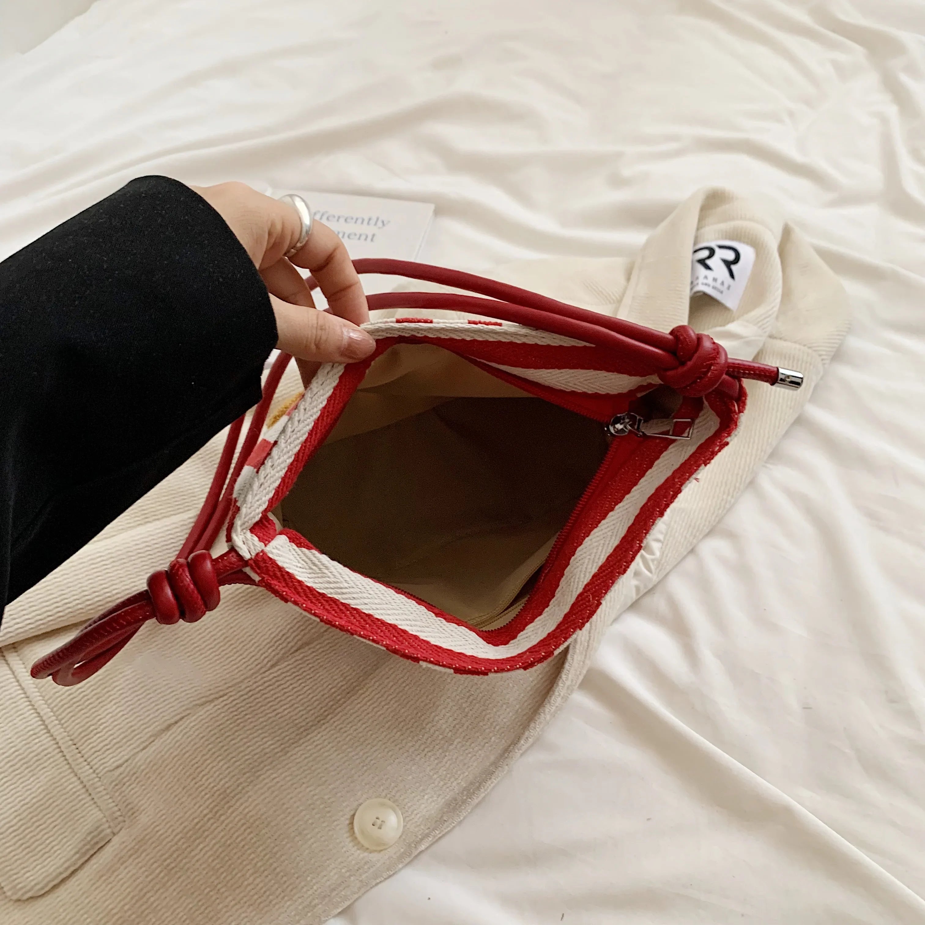Cute French Poppy Patchwork Stripe Shoulder Bag