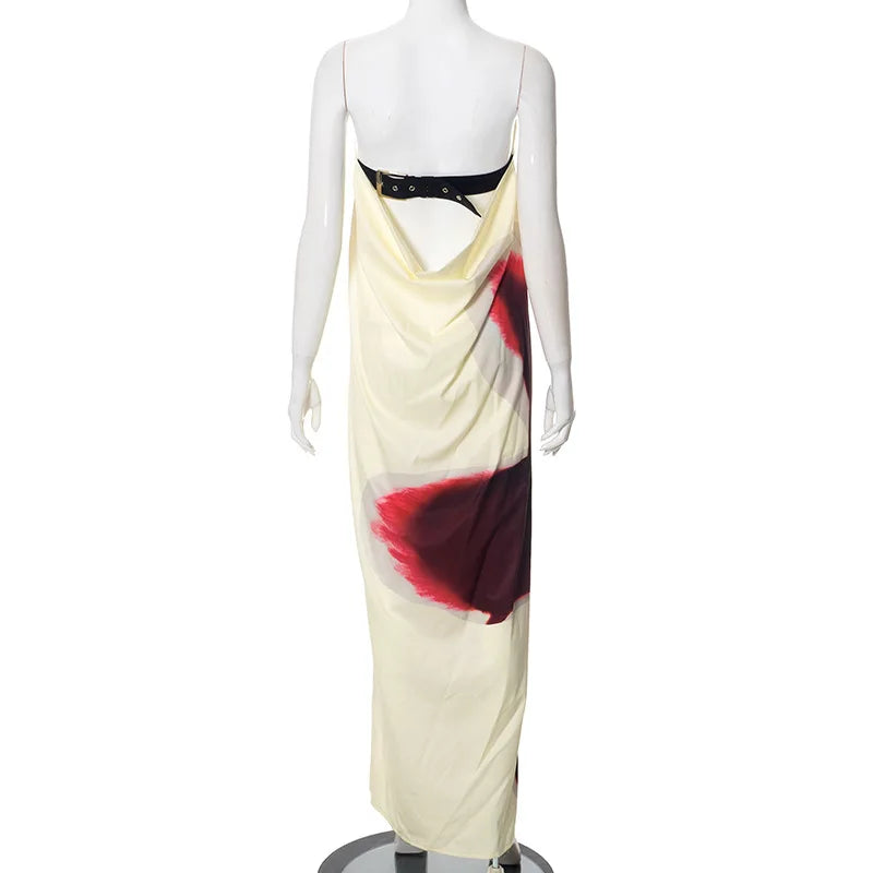 Mossa Strapless Floral Belt Tube Maxi Dress