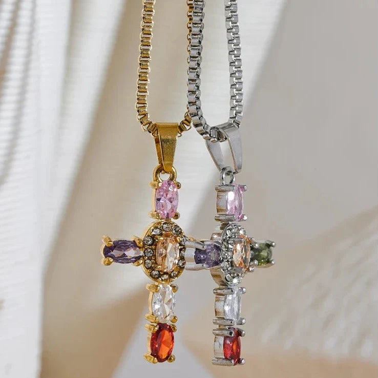 Luxe Cubic Zirconia Cross-Motif Pendant Necklace