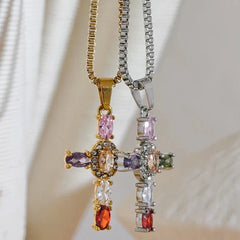 Luxe Cubic Zirconia Cross-Motif Pendant Necklace