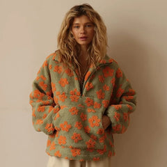 Jillian Retro Floral Sherpa Pullover Jumper