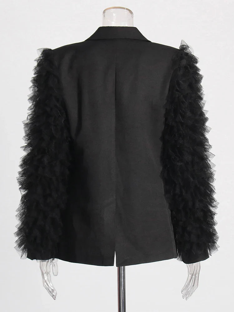Giola Tulle Ruffle Sleeve Blazer