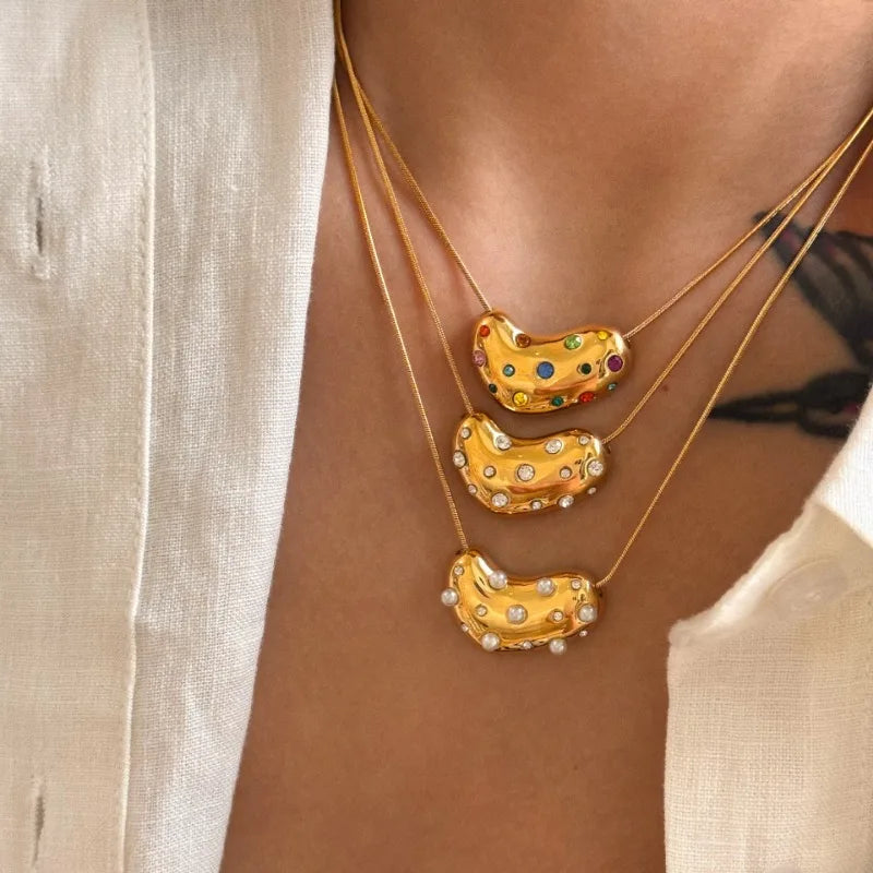 Golden Heart Zircon and Pearl Pendant Necklaces