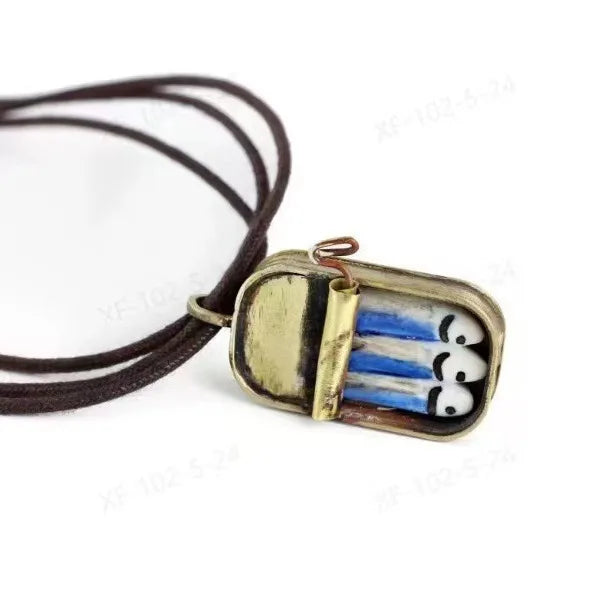 Fun Enamel Canned Sardine Ring Necklace