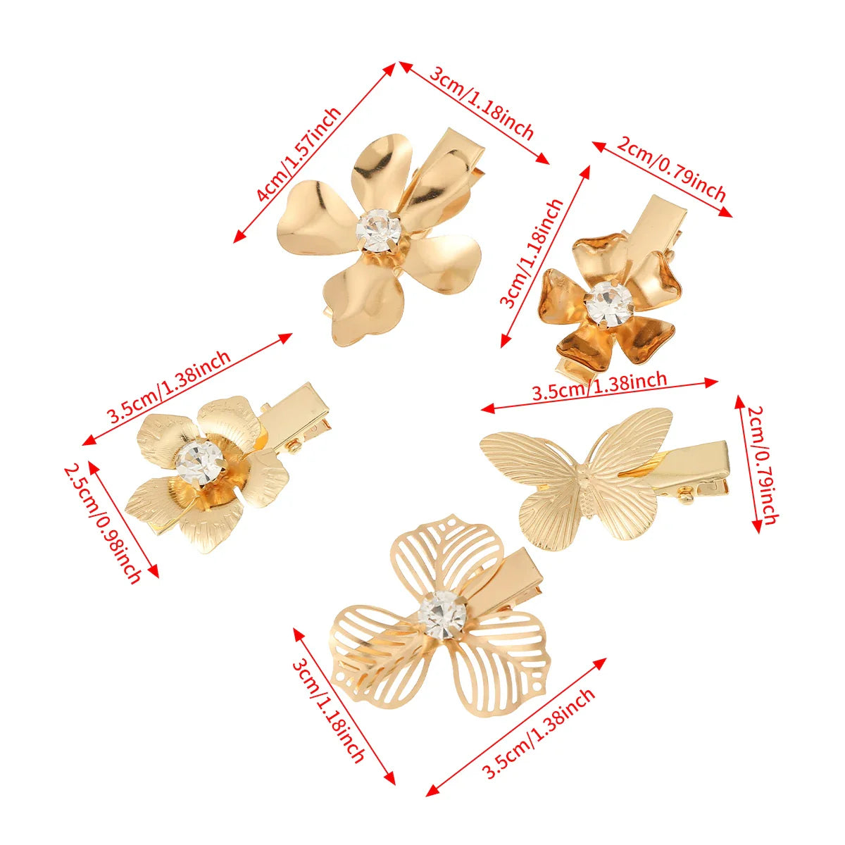 Amanda Rhinestone Flower Hairpins- 4PCS