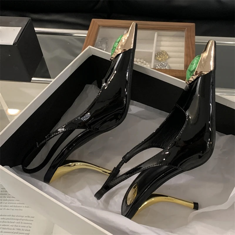 Malina Gemstone Pointed Toe Slingback Sandals