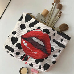 Cowhide Red LIps Print Cosmetic Pouch