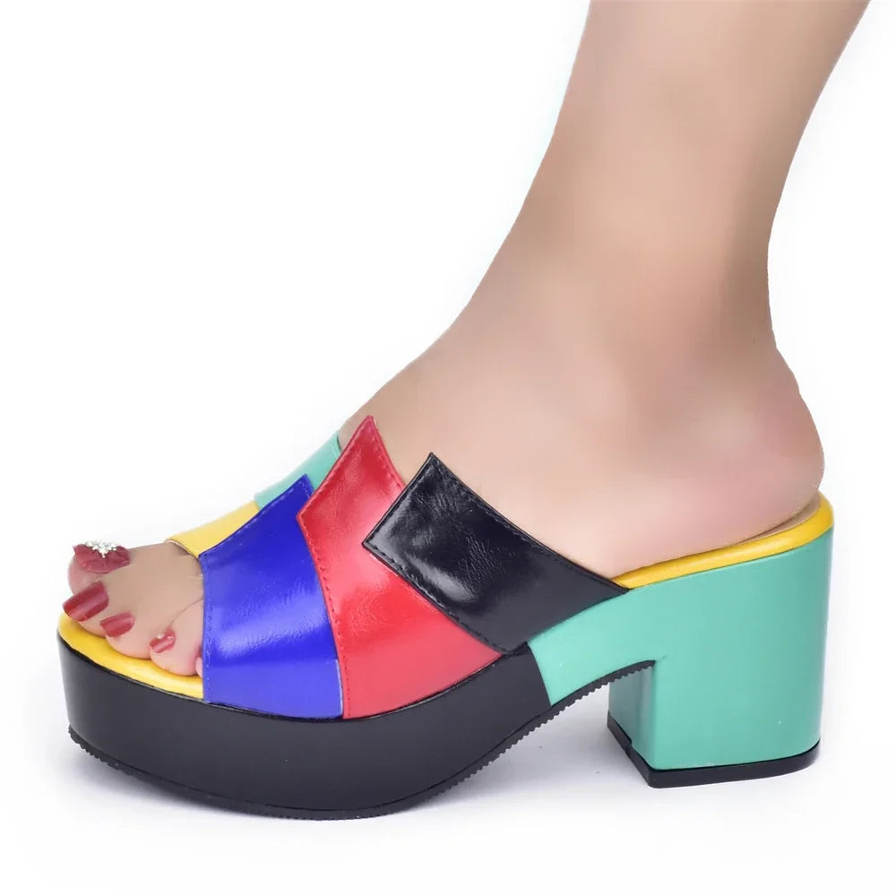 Fiona Color Block Mule Sandals