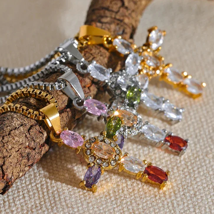 Luxe Cubic Zirconia Cross-Motif Pendant Necklace