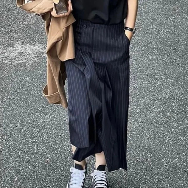 Jamesina Asymmetric Wrap Pinstripe Maxi Skirt