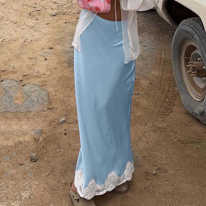 Sirke Lace Trim Maxi Satin Skirts