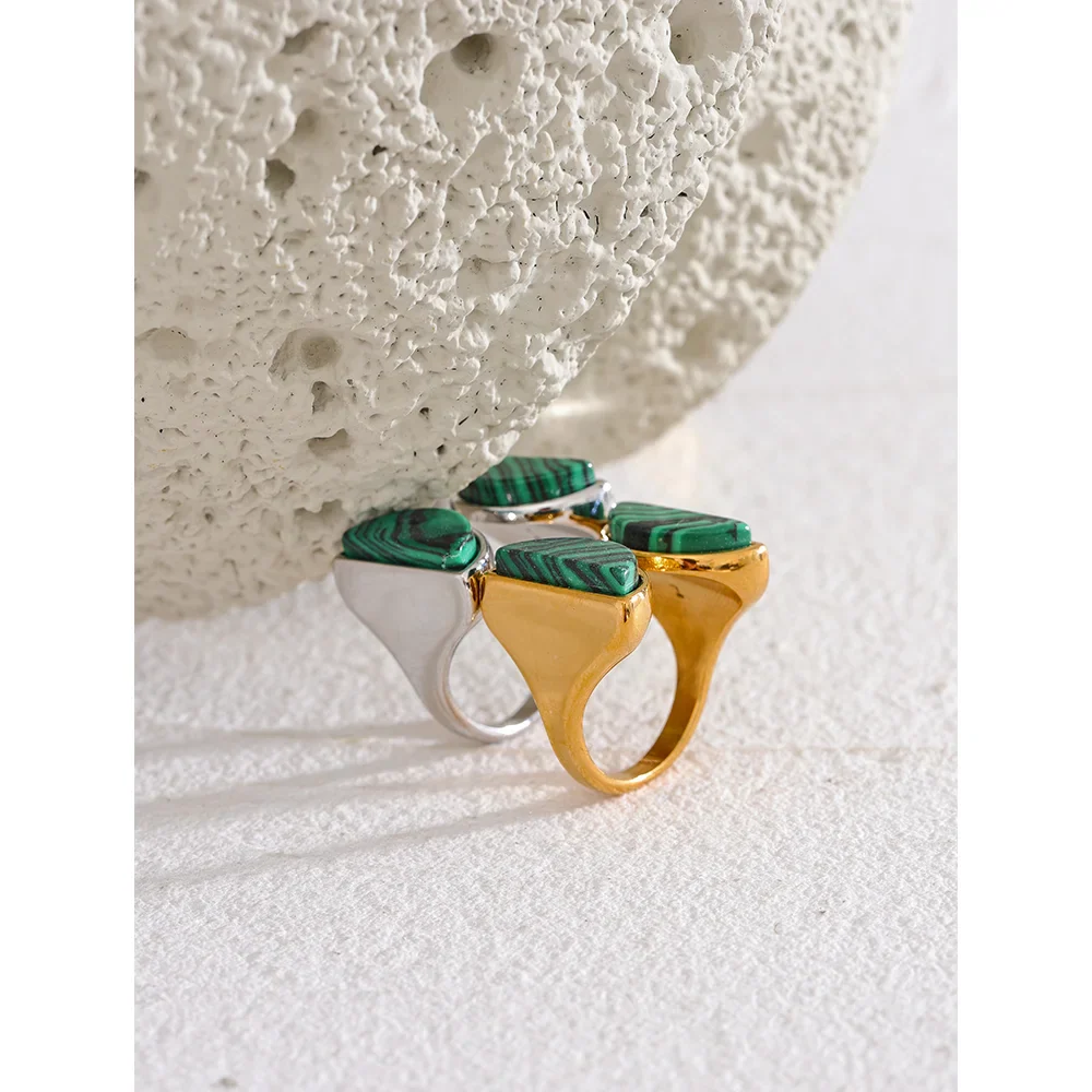 Green Natural Malachite Stone Open Ring