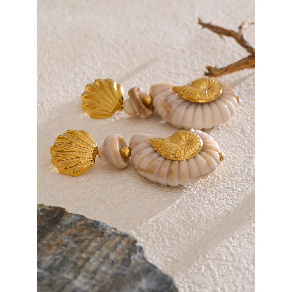 Ocean Resin Shell Conch Drop Earrings