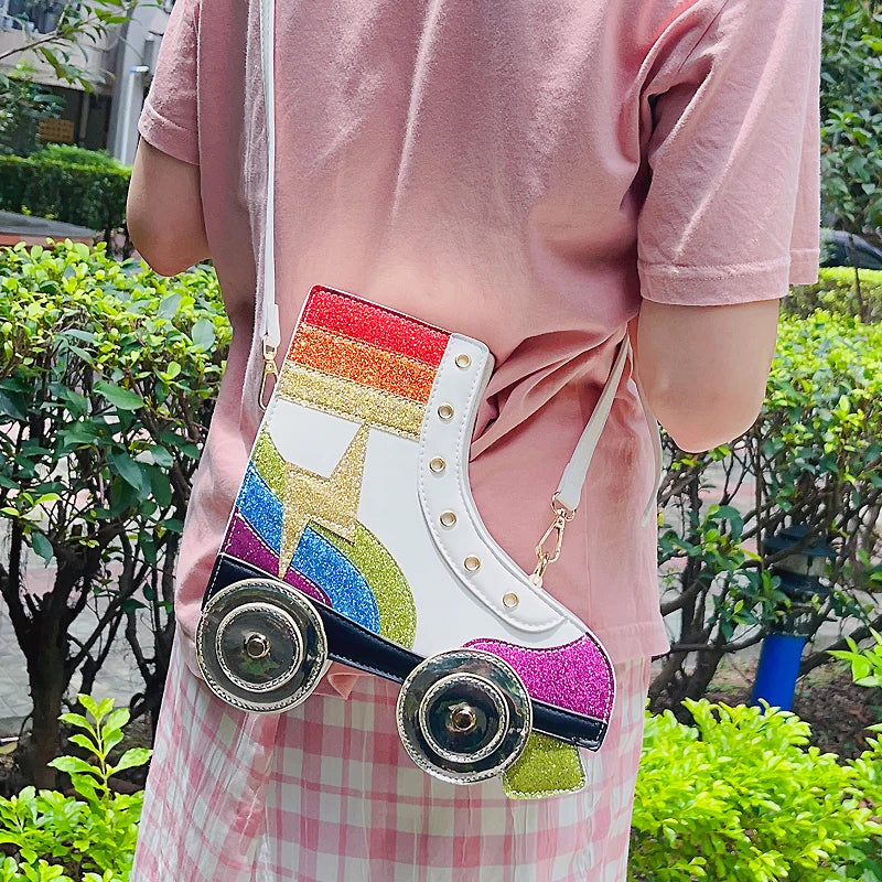 Fun Rainbow Glitter Roller Skate Handbag